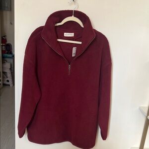 Free People Burgundy Quarter-Zip Sweater